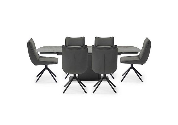 Catalina Large Extending Dining Table and 6 Swivel Chairs Dark Grey