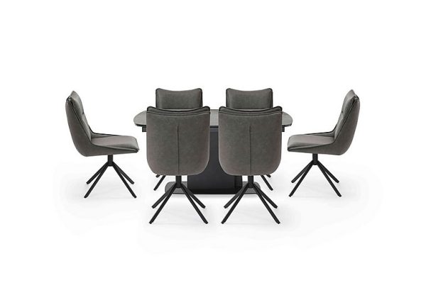 Catalina Small Extending Dining Table and 6 Swivel Chairs Dark Grey