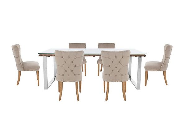 Chennai Dining Table with U Leg Base and 6 Luxe Chairs 180 cm Taupe