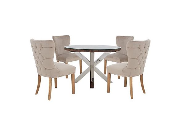 Chennai Round Dining Table with 4 Luxe Chairs Taupe