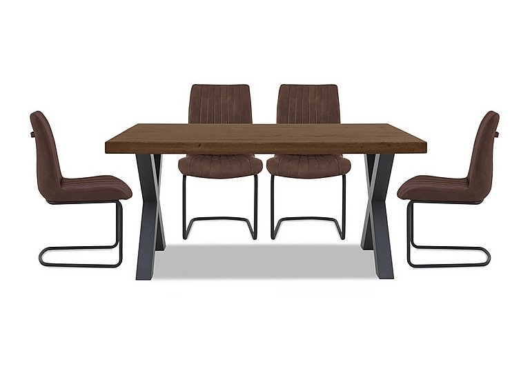 Bodahl Compact Terra Straight Edge Dining Table with X Shaped Legs and 4 Cognac Chairs Desert