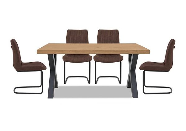 Bodahl Compact Terra Straight Edge Dining Table with X Shaped Legs and 4 Cognac Chairs Natura Bianca