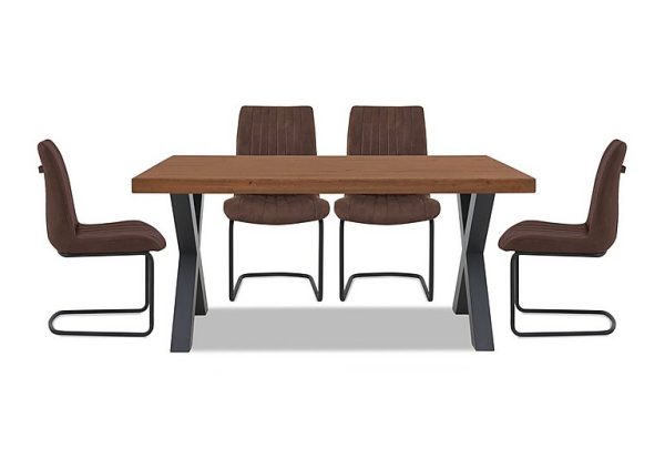 Bodahl Compact Terra Straight Edge Dining Table with X Shaped Legs and 4 Cognac Chairs Old Bassano