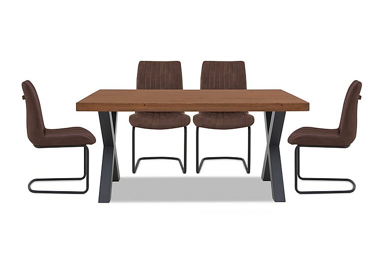 Bodahl Compact Terra Straight Edge Dining Table with X Shaped Legs and 4 Cognac Chairs Old Bassano