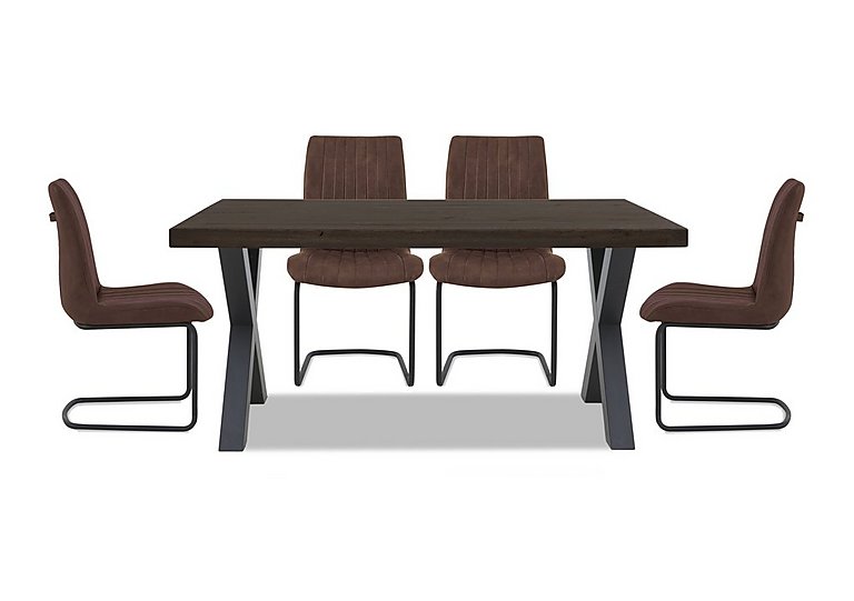 Bodahl Compact Terra Straight Edge Dining Table with X Shaped Legs and 4 Cognac Chairs Smoked