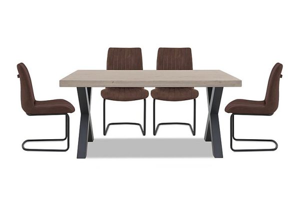 Bodahl Compact Terra Straight Edge Dining Table with X Shaped Legs and 4 Cognac Chairs White Wash