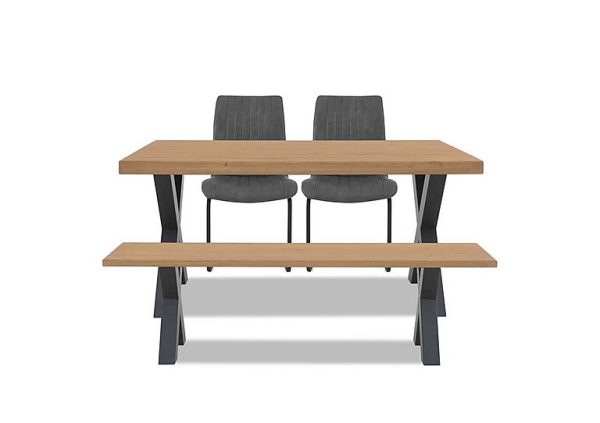 Bodahl Compact Terra Straight Edge Dining Table with X Shaped Legs and 160cm Bench and 2 Grey Chairs Natura Bianca