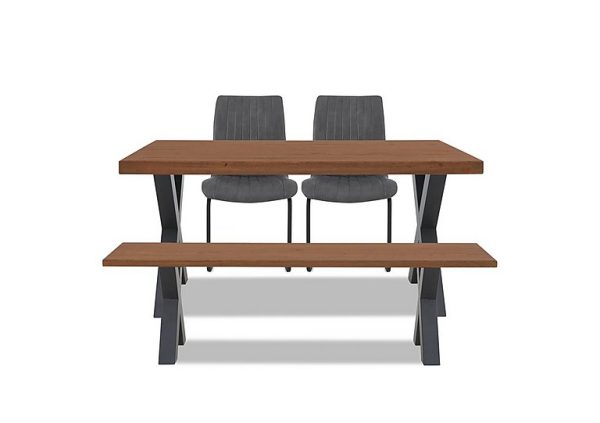 Bodahl Compact Terra Straight Edge Dining Table with X Shaped Legs and 160cm Bench and 2 Grey Chairs Old Bassano