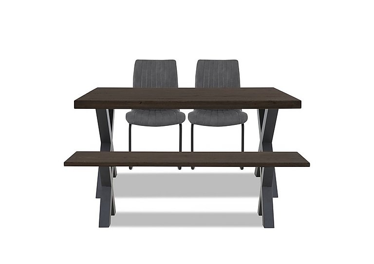 Bodahl Compact Terra Straight Edge Dining Table with X Shaped Legs and 160cm Bench and 2 Grey Chairs Smoked