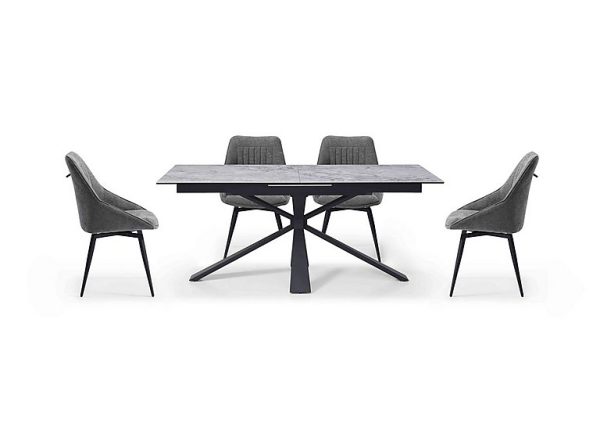 Crete Large Extending Dining Table and 4 Swivel Chairs Dark Grey