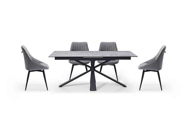 Crete Large Extending Dining Table and 4 Swivel Chairs Silver