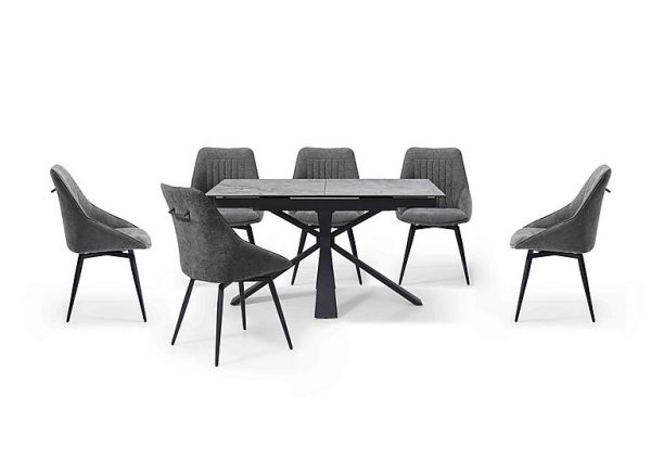 Crete Small Extending Dining Table and 6 Swivel Chairs Dark Grey