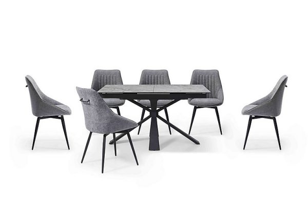 Crete Small Extending Dining Table and 6 Swivel Chairs Silver