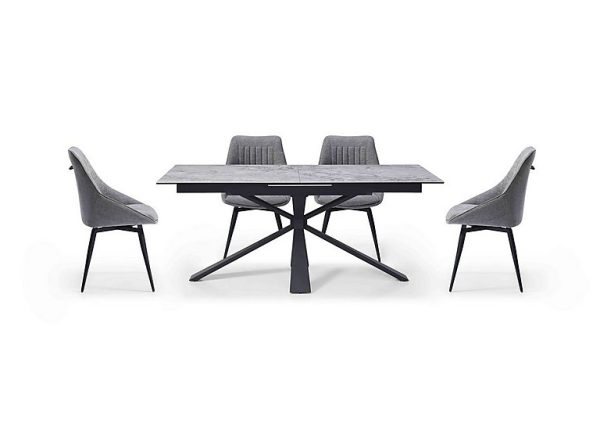 Crete Small Extending Dining Table and 4 Swivel Chairs Silver