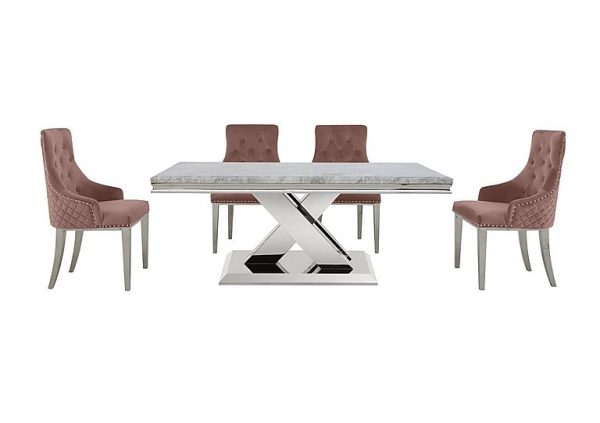 Dolce Large Dining Table and 4 Button Back Chairs Blush