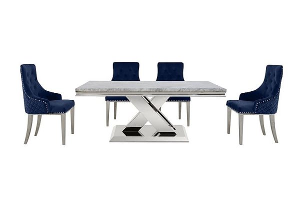 Dolce Large Dining Table and 4 Button Back Chairs Navy