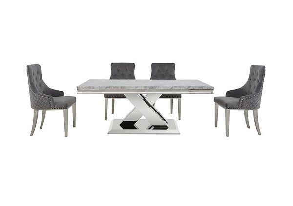 Dolce Large Dining Table and 4 Button Back Chairs Silver