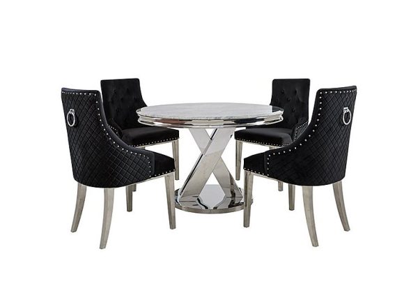 Dolce Round Dining Table and 4 Button Back Chairs   Black