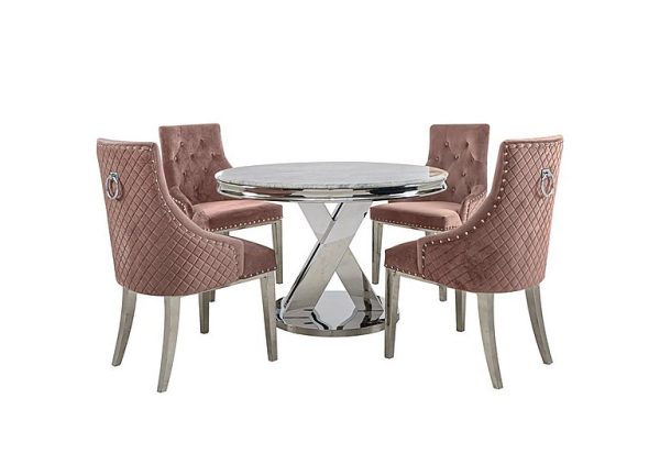 Dolce Round Dining Table and 4 Button Back Chairs Blu