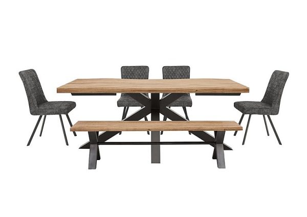 Earth Large Live Edge Dining Table with a Large Bench and 4 Chairs Graphite