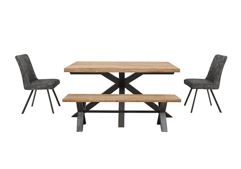 Earth Small Live Edge Dining Table with a Small Bench and 2 Chairs Graphite