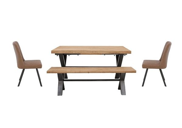 Earth Small Straight Edge Dining Table with Small Bench and 2 Chairs Tan