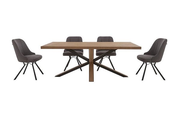 Habufa Detroit Starburst Leg Rectangular Dining Table with 4 Chairs Anthracite