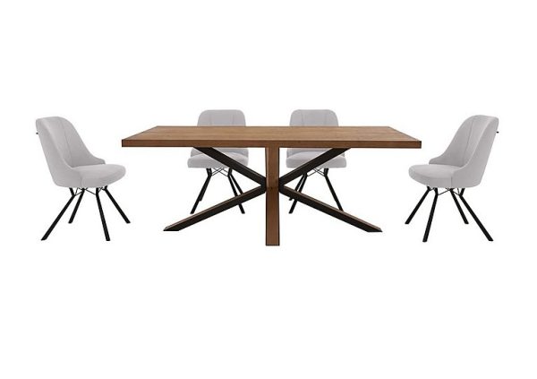 Habufa Detroit Starburst Leg Rectangular Dining Table with 4 Chairs Light Grey