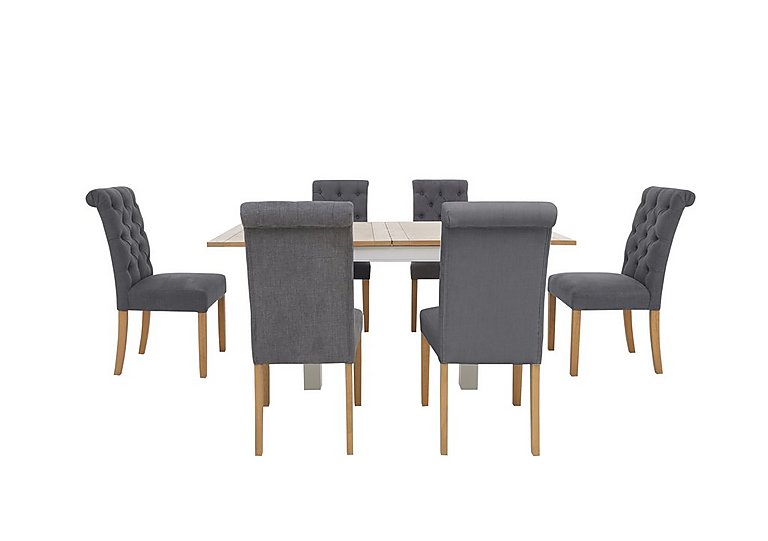 Furnitureland Hamilton Flip Top Dining Table and 6 Button Back Chairs Charcoal