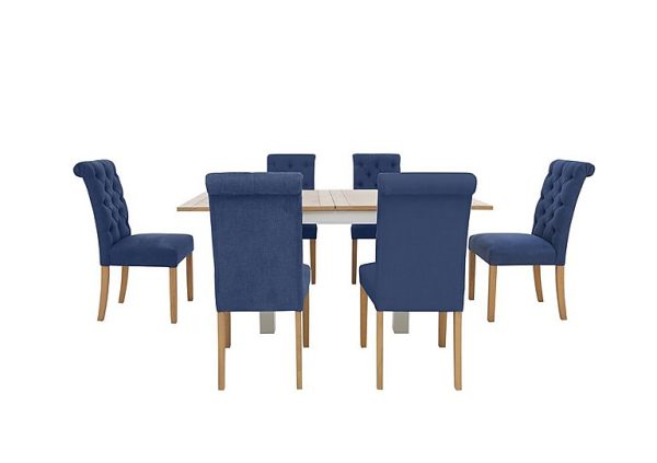 Furnitureland Hamilton Flip Top Dining Table and 6 Button Back Chairs Denim