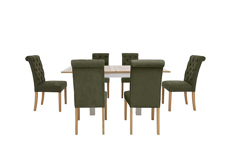 Furnitureland Hamilton Flip Top Dining Table and 6 Button Back Chairs Forest