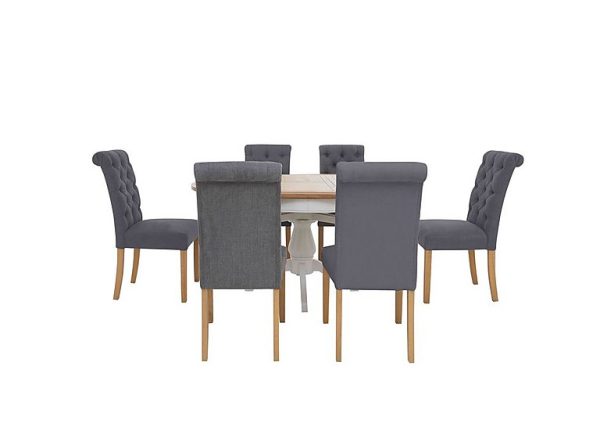 Furnitureland Hamilton Round Extending Dining Table and 6 Button Back Chairs Charcoal