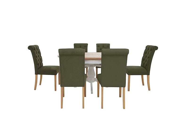 Furnitureland Hamilton Round Extending Dining Table and 6 Button Back Chairs Forest