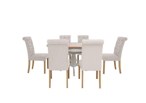 Furnitureland   Hamilton Round Extending Dining Table and 6 Button Back Chairs   Taupe