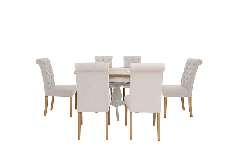 Furnitureland Hamilton Round Extending Dining Table and 6 Button Back Chairs Taupe