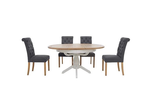 Furnitureland Hamilton Round Extending Dining Table and 4 Button Back Chairs Charcoal