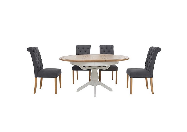 Furnitureland Hamilton Round Extending Dining Table and 4 Button Back Chairs Charcoal