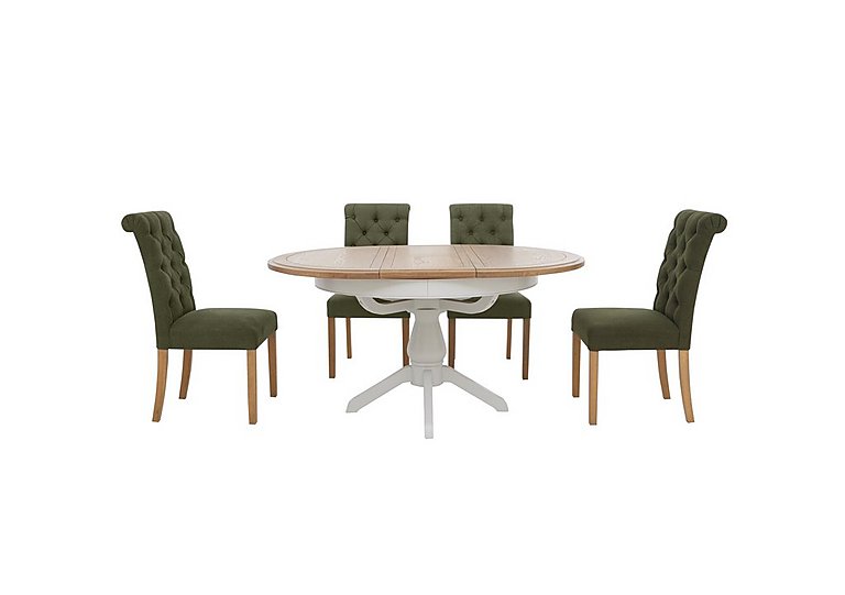 Furnitureland Hamilton Round Extending Dining Table and 4 Button Back Chairs Forest