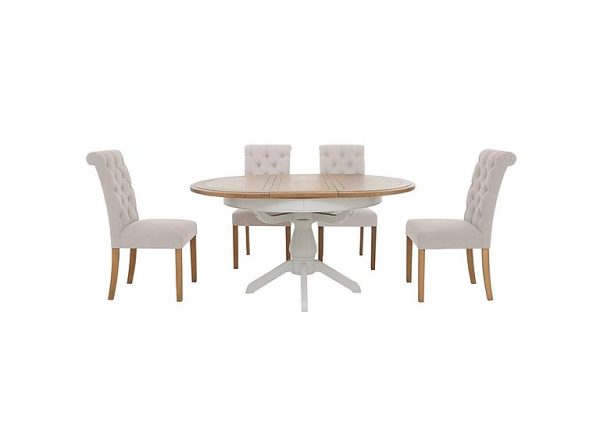 Furnitureland Hamilton Round Extending Dining Table and 4 Button Back Chairs Taupe