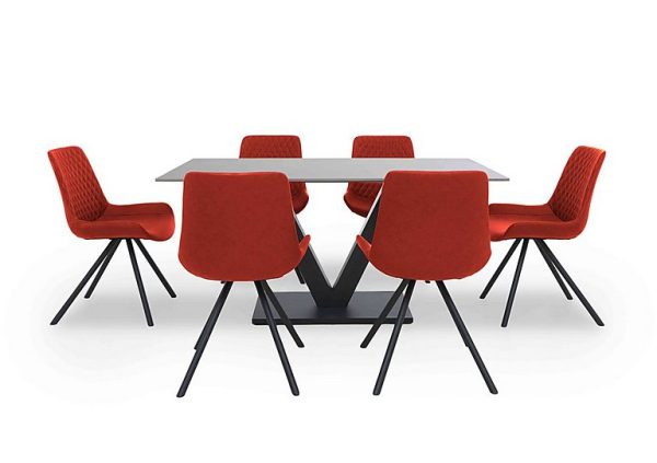 Ion Fixed Dining Table with 6 Fabric Chairs 135 cm Burnt Orange