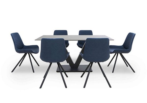 Ion Fixed Dining Table with 6 Fabric Chairs 135 cm Mineral Blue