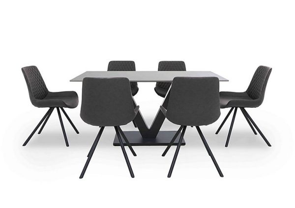 Ion Fixed Dining Table with 6 Fabric Chairs 135 cm Shadow Grey