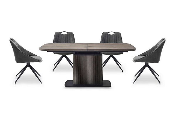 Jai Large Extending Dining Table with 4 Swivel Chairs Dark Grey