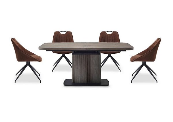 Jai Large Extending Dining Table with 4 Swivel Chairs