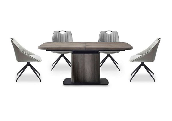 Jai Large Extending Dining Table with 4 Swivel Chairs Silver