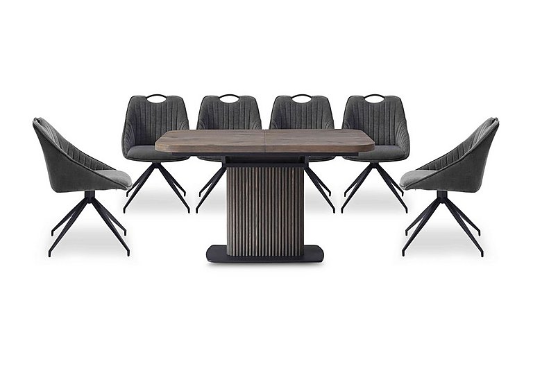 Jai Small Extending Dining Table with 6 Swivel Chairs Dark Grey