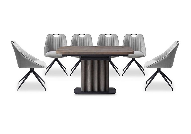 Jai Small Extending Dining Table with 6 Swivel Chairs Silver