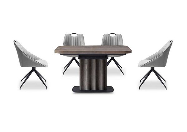 Jai Small Extending Dining Table with 4 Swivel Chairs Silver