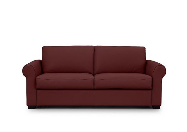 Jaxx Leather Sofa Bed with Scroll Arms Ruby