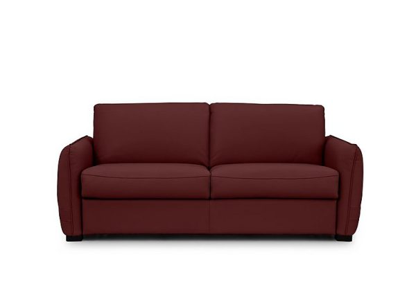 Jaxx Leather Sofa Bed with Slim Arms Ruby